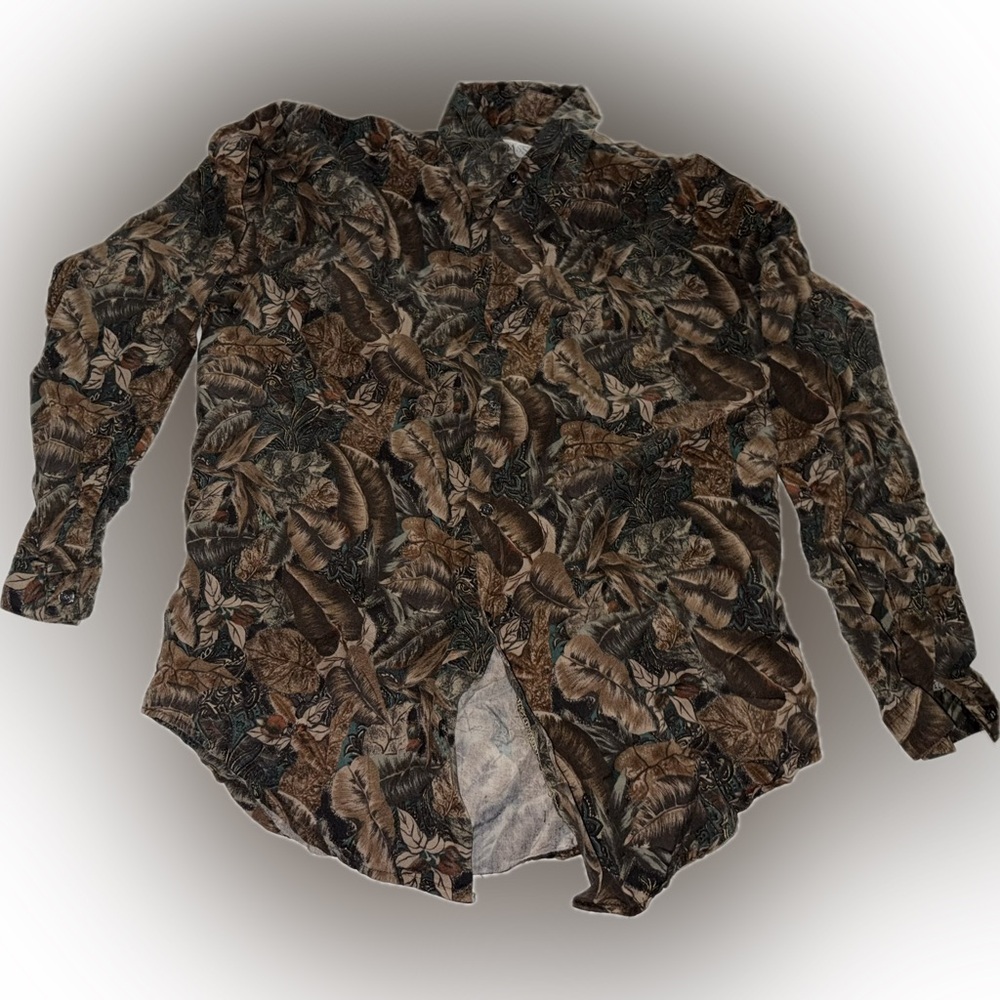 Passo Homme fall leaves leaf vintage retro long sleeve casual button up shirt 🍁🍂